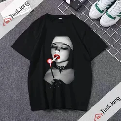 Smoking and Drinking Nuns Religious T-shirt, Cute Unisex T-shirt Short Sleeved Summer Crew-neck Plus Size Breathable Clothing