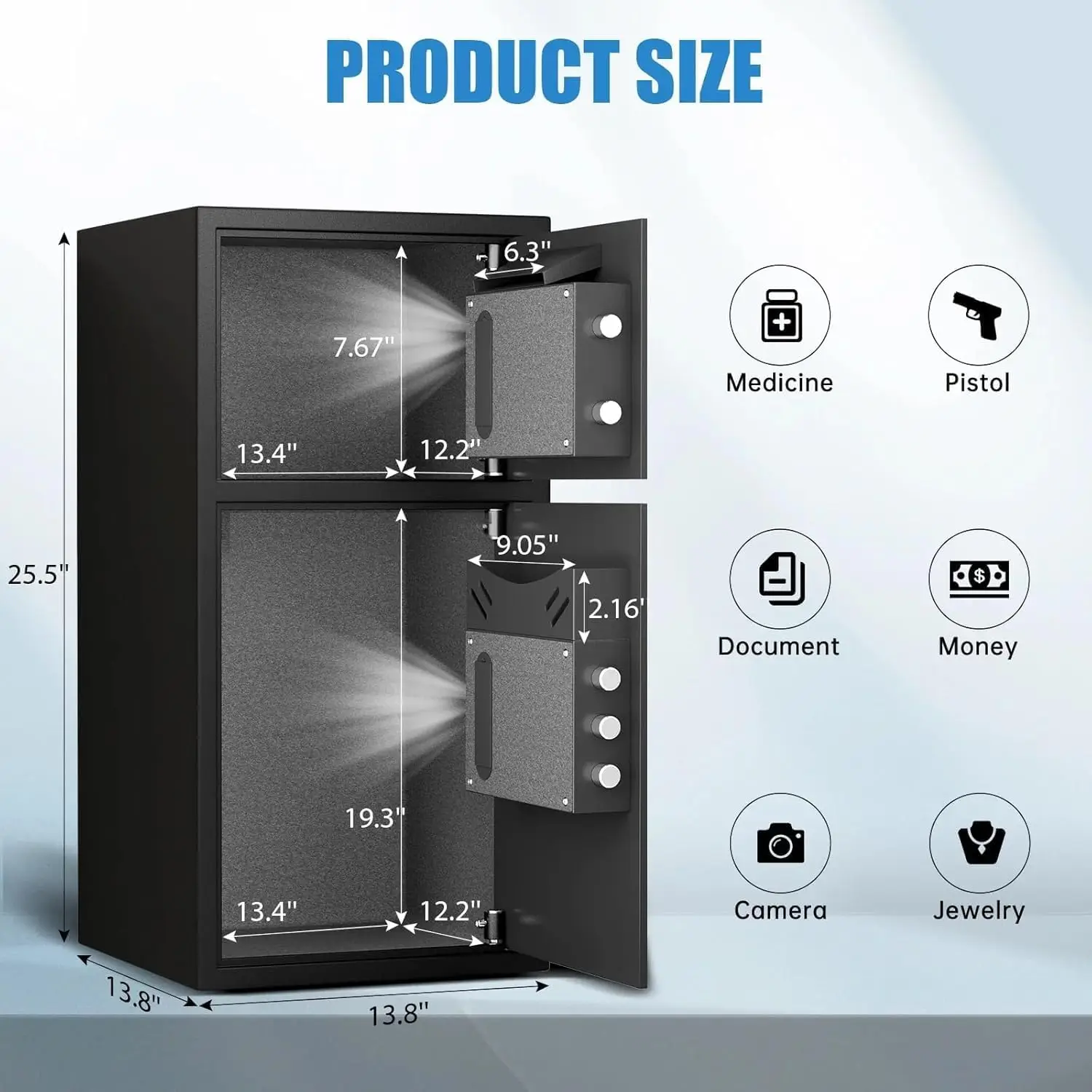 SAFE,6.0 Cu ft Large Safe Box Fireproof Waterproof, Money Safe With Mute Function and LED Light,Digital Keypad Home Safes with D