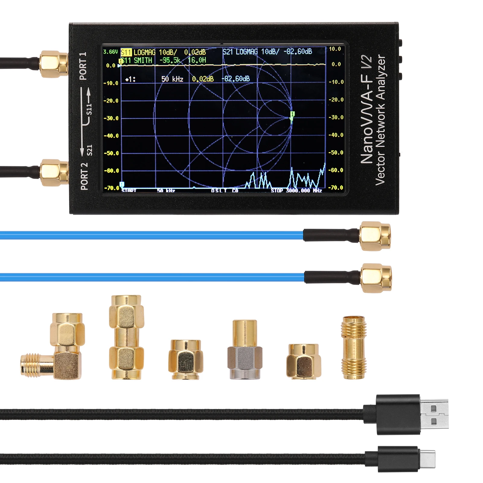 NanoVNA-F V2 4,3-calowy wyświetlacz IPS LCD Wektorowy analizator sieci S-A-A-2 Analizator anten Krótkofalowy HF VHF UHF