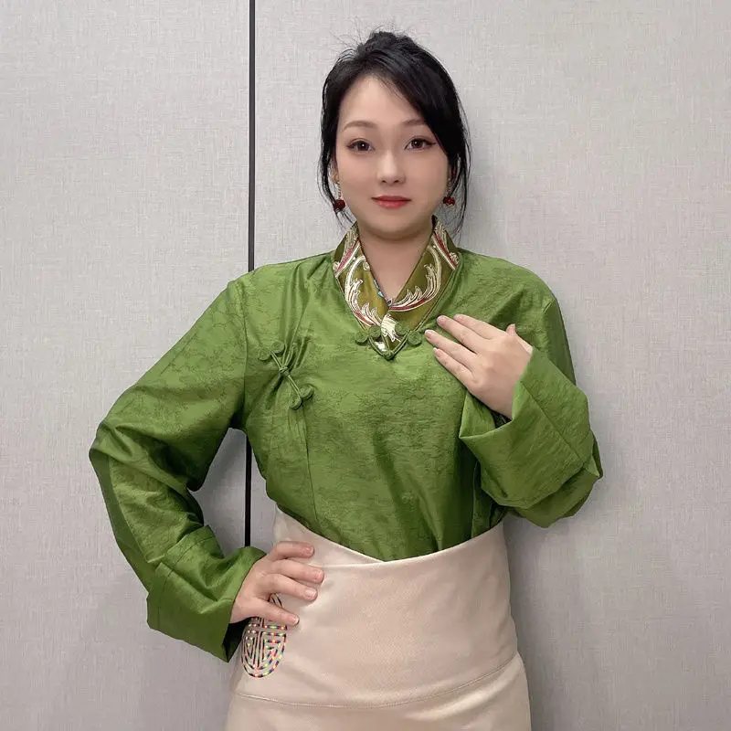 チベットの高級Vネックシャツ夏涼しいチベットトップ