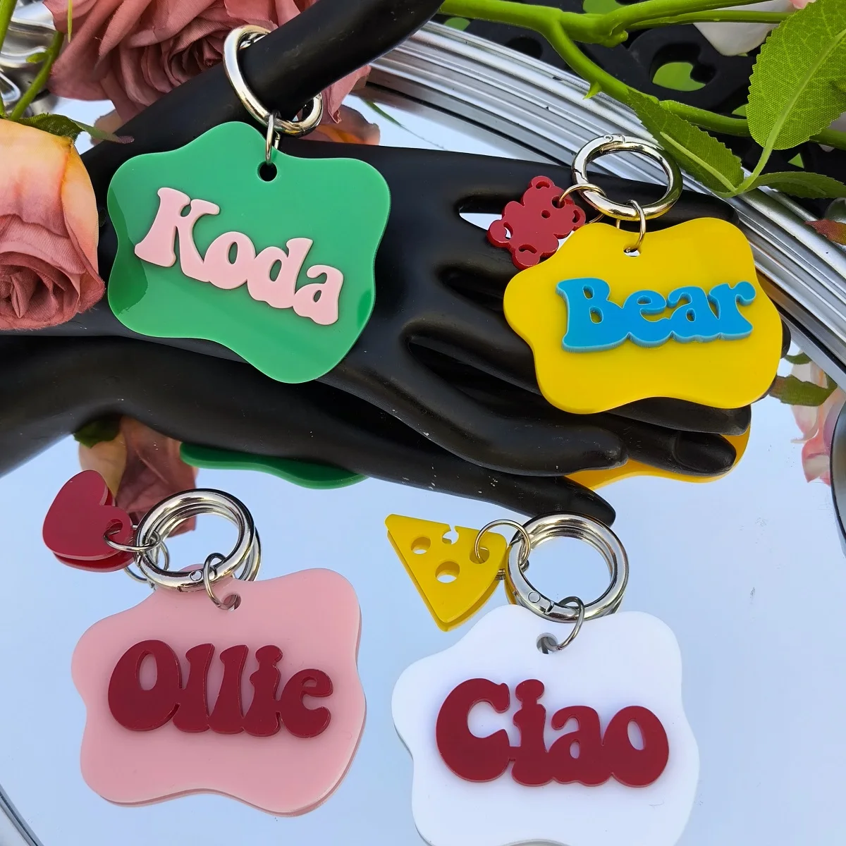 Customized Name Acrylic Keychain Personal Custom Stainless Steel Cute Cartoon Pattern Keychains for Birthday Gift