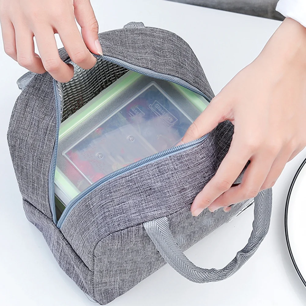 اسم مخصص حقيبة الغداء الرمادية بسيطة ودائمة نزهة الغذاء حقيبة يد عملية مكتب بينتو حقيبة منتج مخصص #4