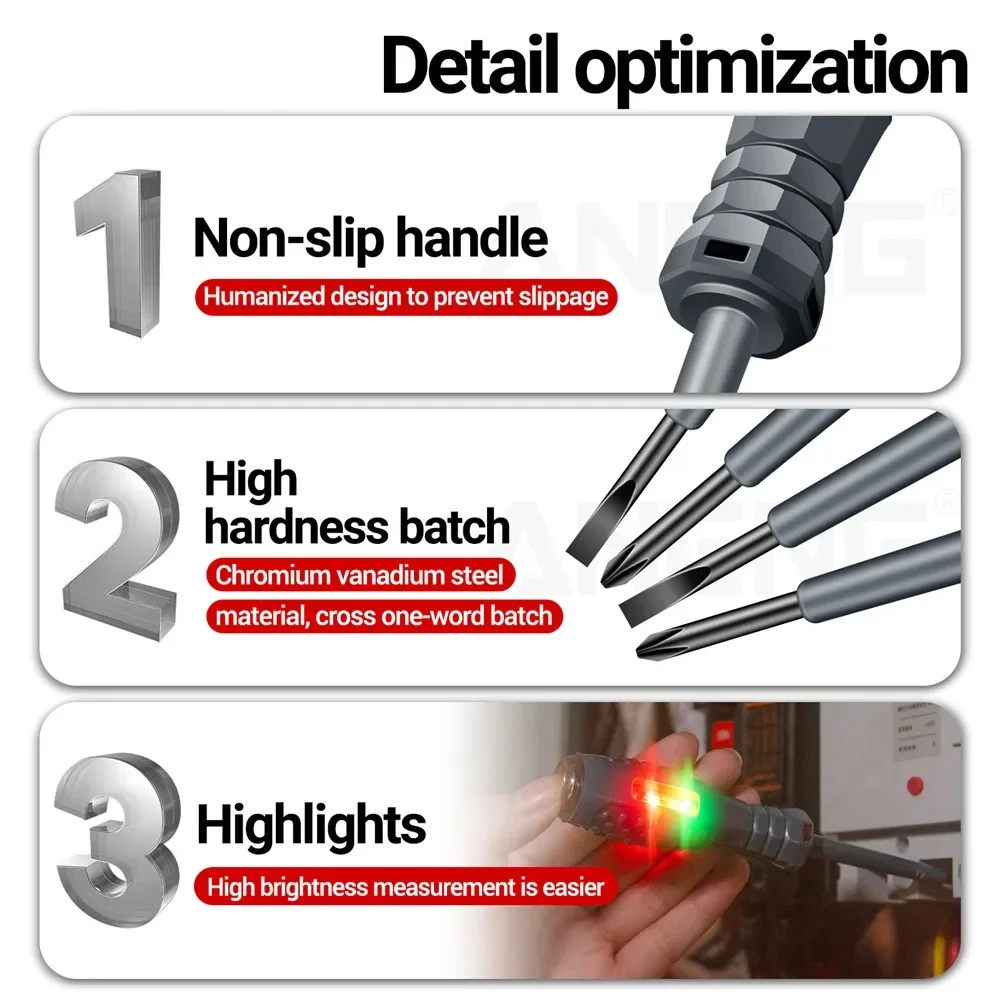 AIRAJ One Word/cross Screwdrivers Neon Bulb Indicator Meter Electric Pen Insulated Electrician Highlight Pocket Tester Pen Tools image 5
