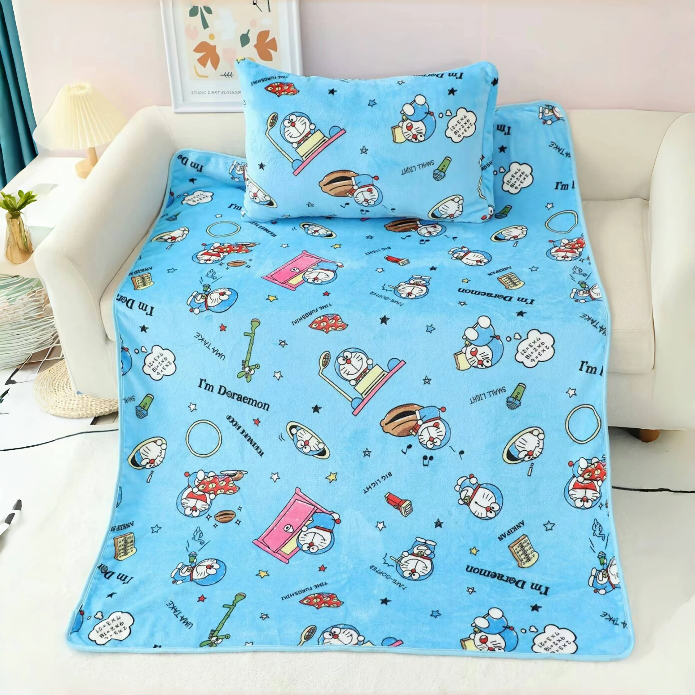 Lovely Doraemon Plush Blanket Kawaii Doraemon Home Textile Flannel Soft Warm Throw Blanket Bedding Sofa Cover for Girls Gift