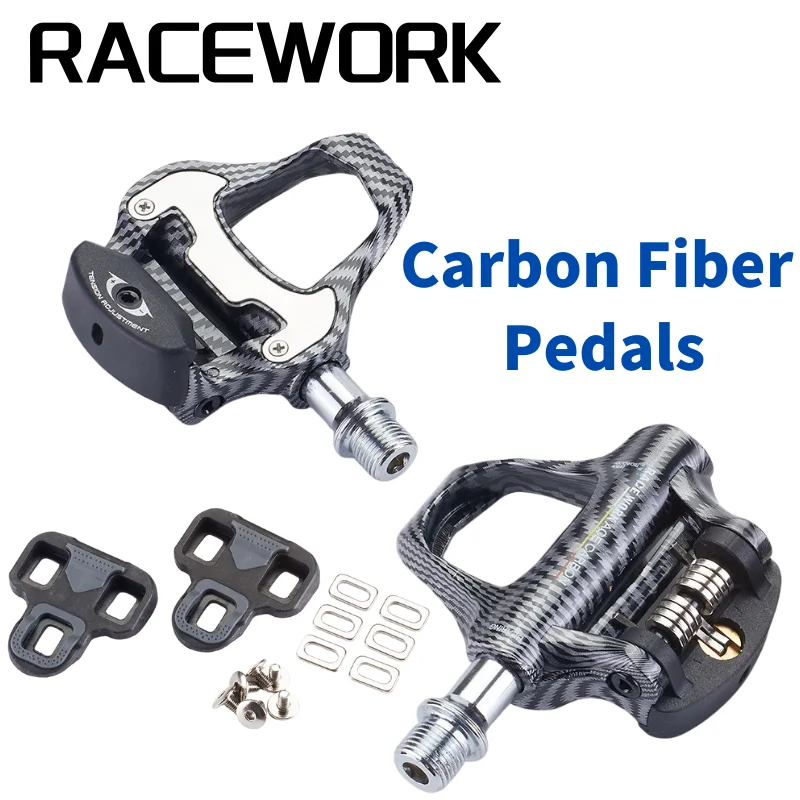 RACEWORK Carbon Fiber Road Bicycle Pedals with Bearings forLOOKKeo and SPD System Locking Ultra-Light Pedals Cycling Parts