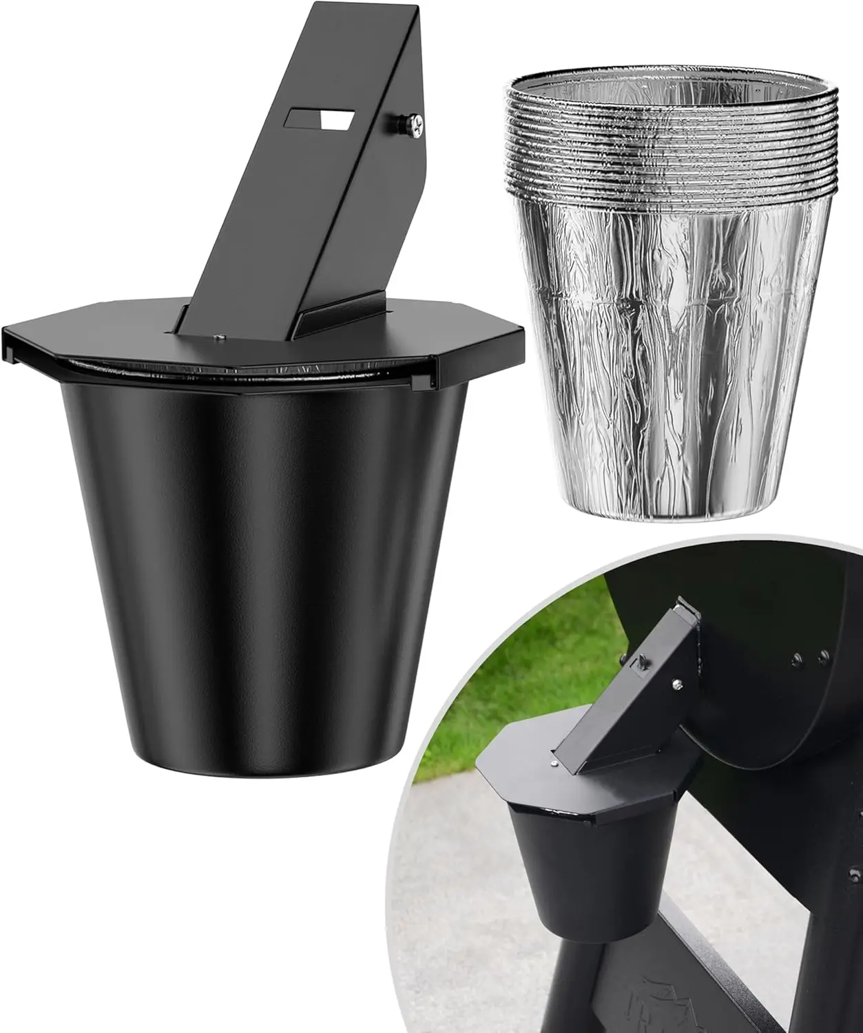 

Upgraded Grease Bucket with Lid & 12 Liners - Drip Tray for Pellet Grills, Smoker Accessory with Grease Catcher