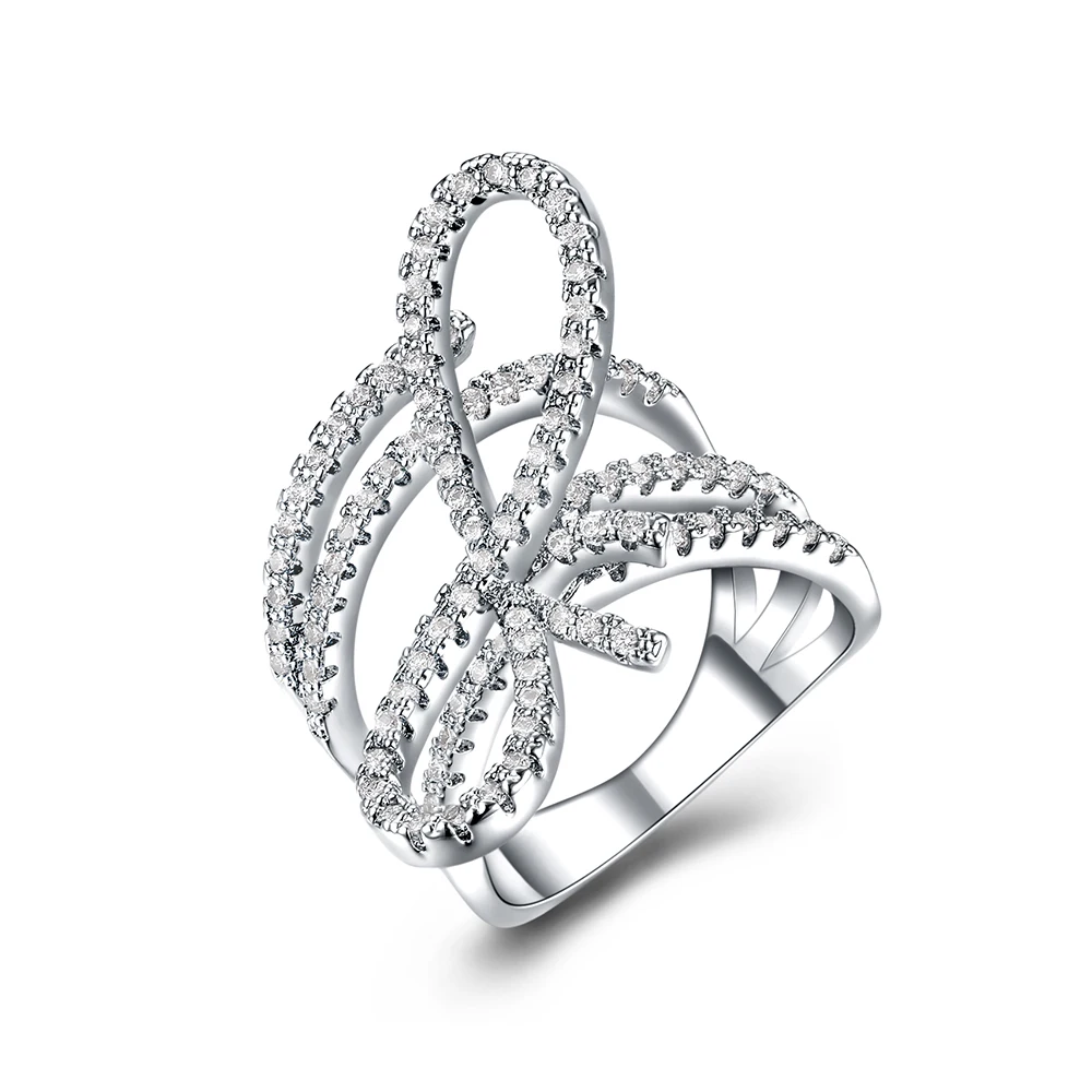 Women's Cute Micro Pave Zirconia Crystal Knot Ring High Quality White Anel Feminino Finger Jewelry Accessory