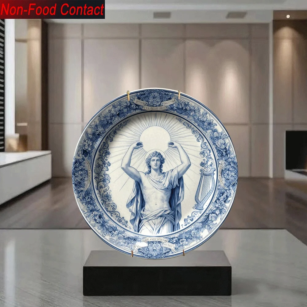 2D Flat, 1pc Greek Mythology Sun God Ceramic Decorative Plate - Non-Food Contact, Classic Style, Indoor/Outdoor Use,