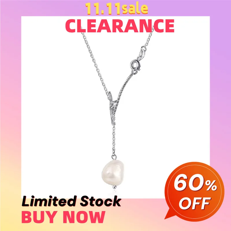 

CLEARANCE 925 Sterling Silver Branch Baroque Pearl Pendant Y Shaped Necklace For Women Unique Pendant Necklaces Party Gift