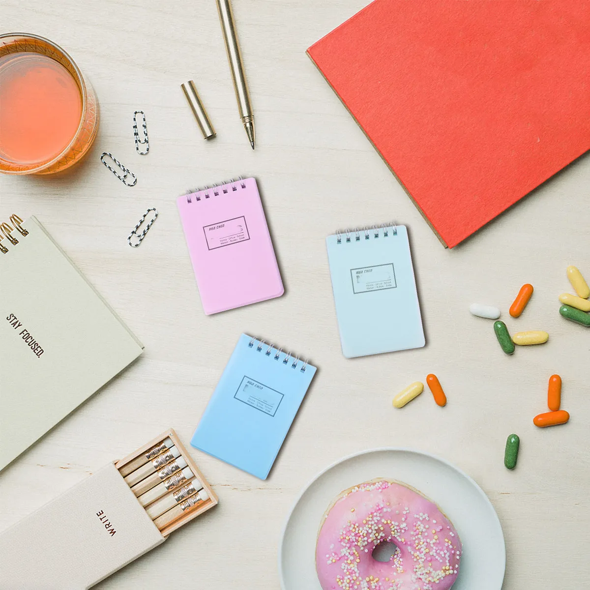 12Pcs Mini Coil Notepad Easy Refillable Portable Notebook Blank Pages Creative Stationery Memo Pads School Student Office Use