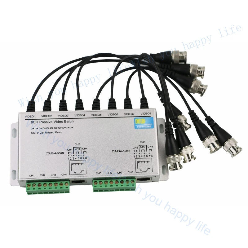 Transceptor Balun de Video Pasivo UTP RJ45 de 8 Canales LL para Cámara CCTV BNC Macho 8CH