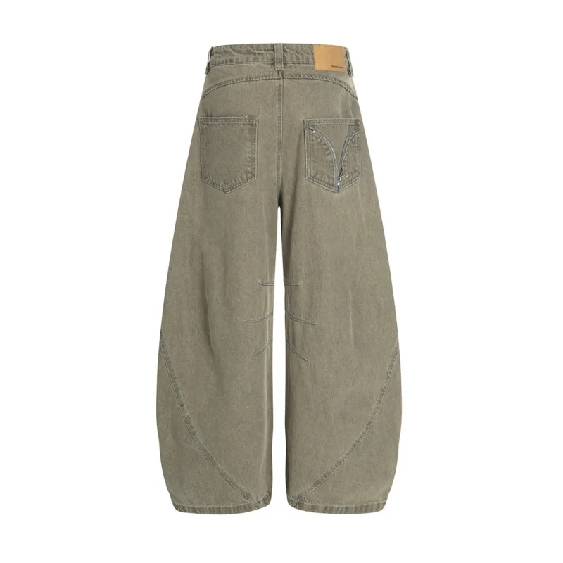 HKSH Autumn New Men Punk Tide Washed Green Jeans American Retro Trendy Brand Distressed Craft Loose Vibe Denim Pants Ins HK14543