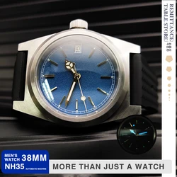 Newest 38mm Men's Watch NH35 Automatic Mechanical With Sapphire Glass Blue Frosted Luminous Dial Casual Water Resistant