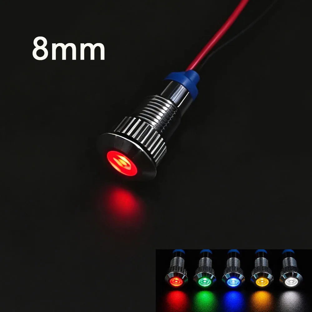 1pcs 8mm Metal Indicator Light LED Warning Signal Lamp Waterproof 3V 6V 12V 24V 110V 220V Red Green Blue White Yellow