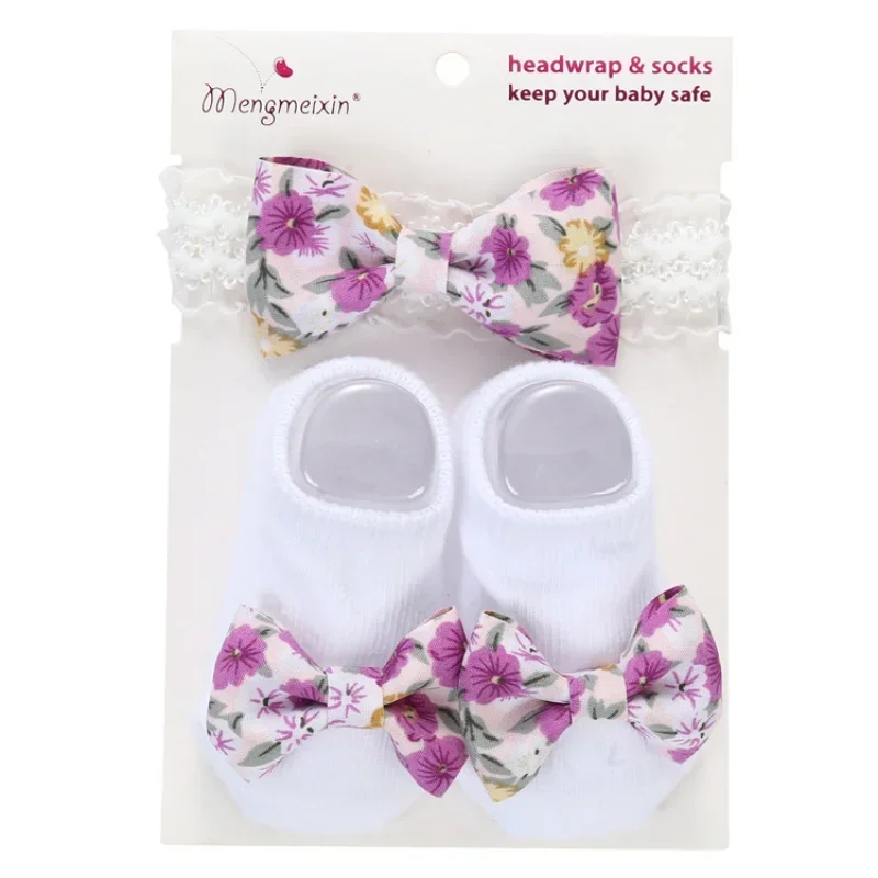 2Pcs/set Newborn Baby Sock Headband Cute Bowknot Short Sock Headband for Infant Baby Girl Spring Summer Baby Stuff for 0-1 Year