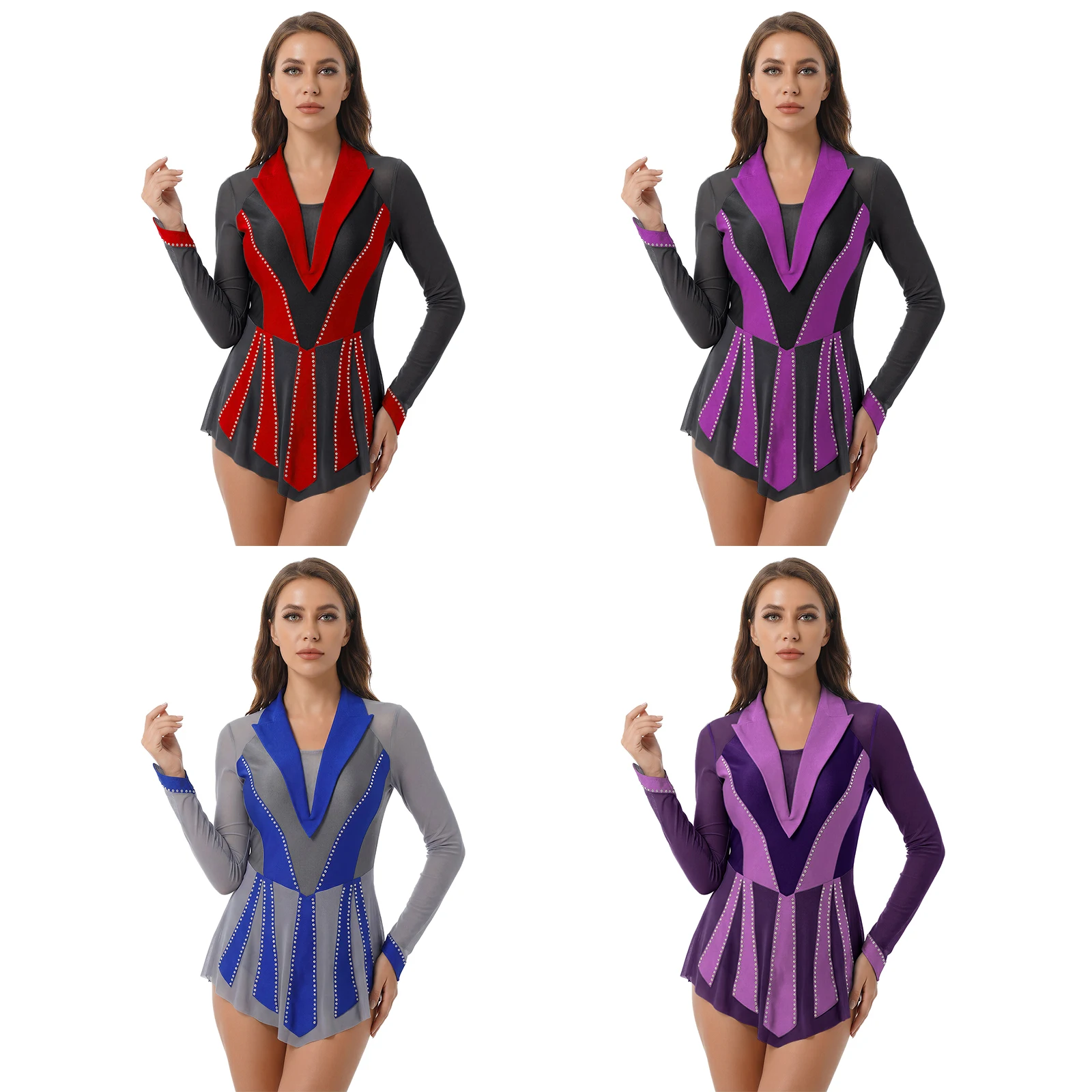 Robe de Ballet pour femmes, Costume de danse de patinage artistique lyrique, maille transparente, à volants, strass scintillants, robe de gymnastique rythmique