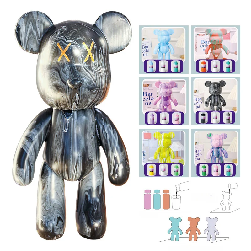 DIY Fluid Paint 23cm Violent Bear Combination Suit Handmade Decoration Model Coloring To Make Acrylic Paint Material Package