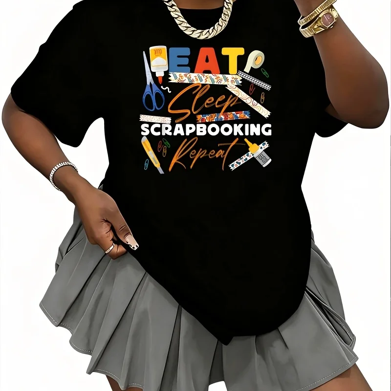Scrapbook Eat Sleep Scrapbook Repeat Women's 100% Cotton T-Shirt Short Sleeve Top Casual Round Neck Fun Print Tee S-5Xl