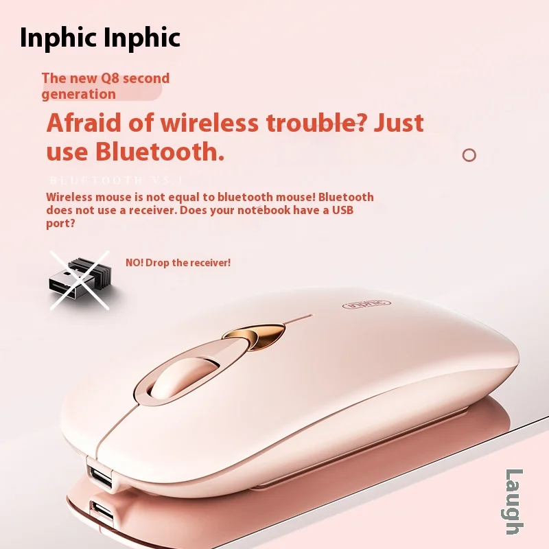 AULA inphic Q8 Second generation Bluetooth mouse wireless Rechargeable version Silent silence Typec Girls' laptops iPads office