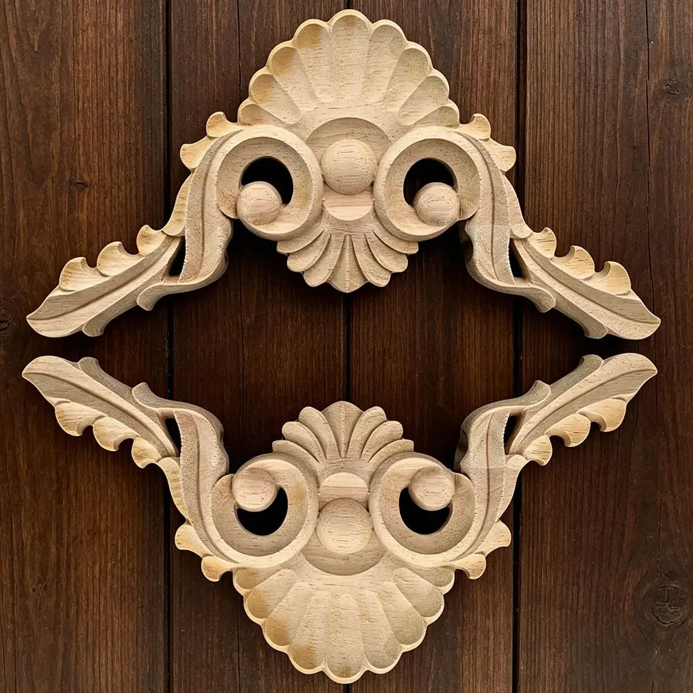2PCS Vintage Unpainted Wood Carved Decal Corner Applique Frame for Home Furniture Wall Cabinet Door Wooden Miniature Craft