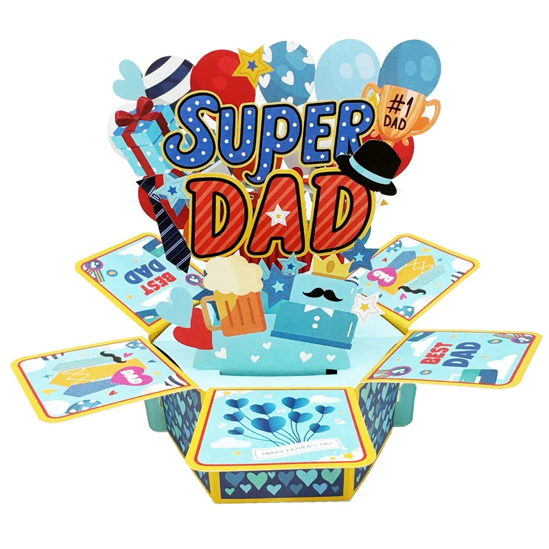 

5pcs Pop-Up Greeting Card Box for Father's Birthday The Best 3D Craft Surprise Gift Card Father's Day Birthday Blessing Card