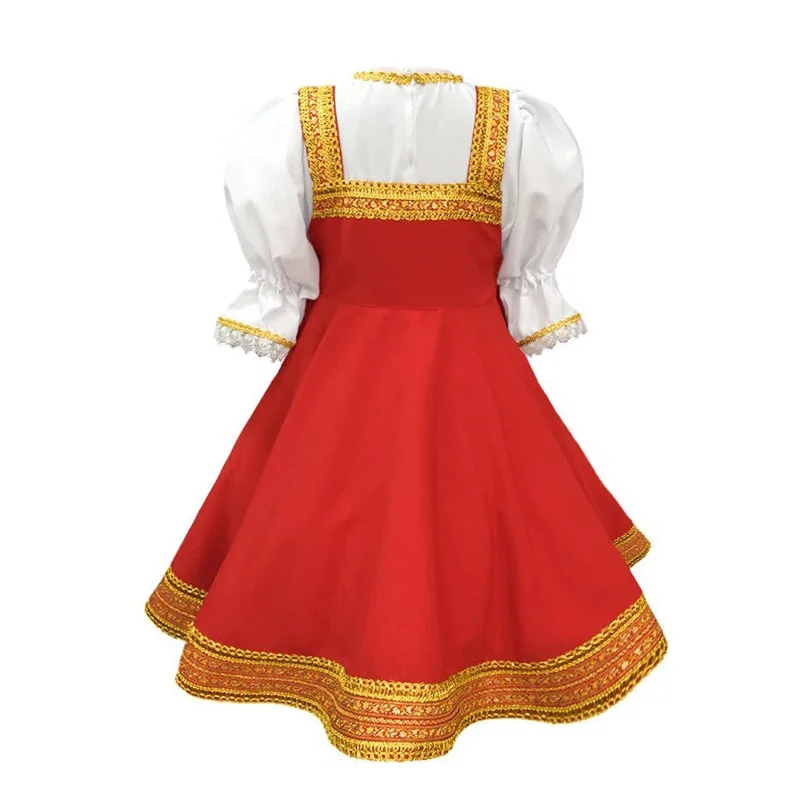 Christmas Children Cosplay Russian Dance Girl Costume Red Sarafan Folk Fancy Dress Up Party Kids National Traditional Clothing