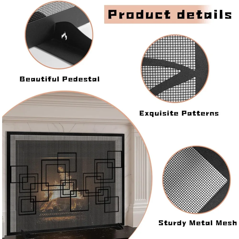 هندسية مربع الموقد شاشة شبكة مجردة المعادن شرارة الحرس غطاء الموقد الأسود بوابة النار سياج لغرفة المعيشة #5