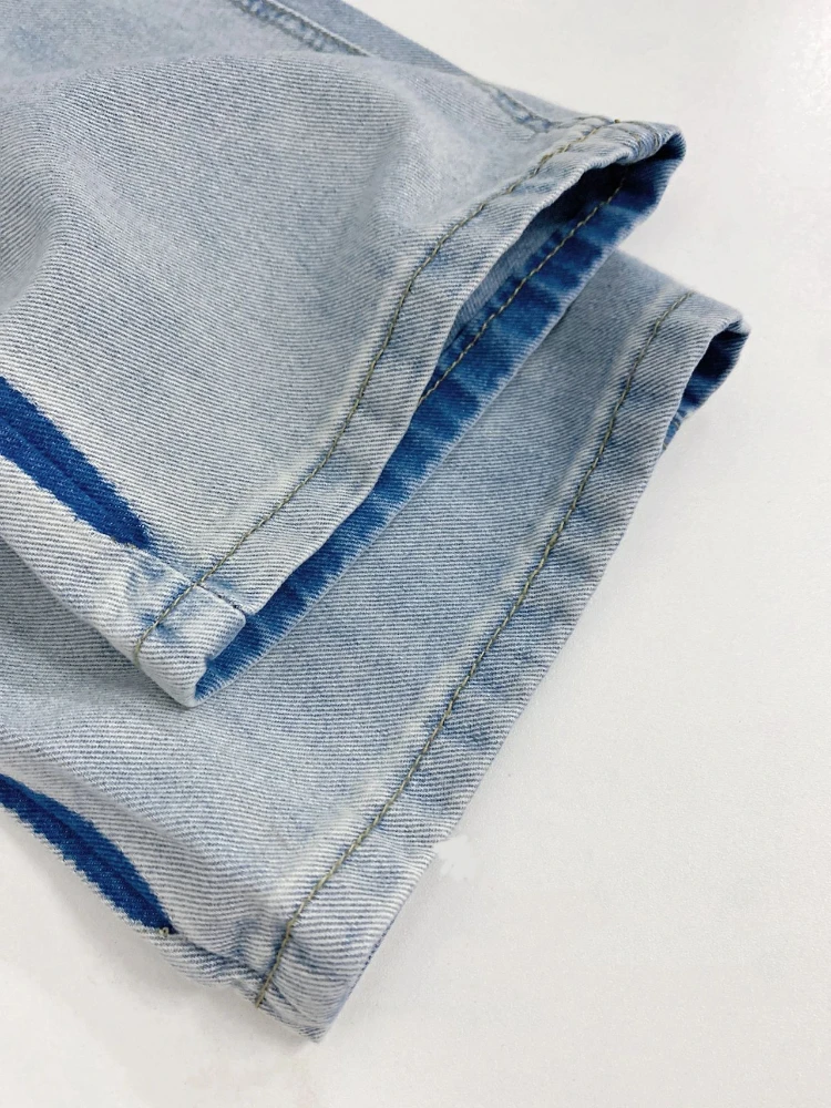 秋冬の女性向けデザインセンス抜群のカラーブロックレトロハイウエストジーンズ、スリムなワイドレッグストレートパンツ