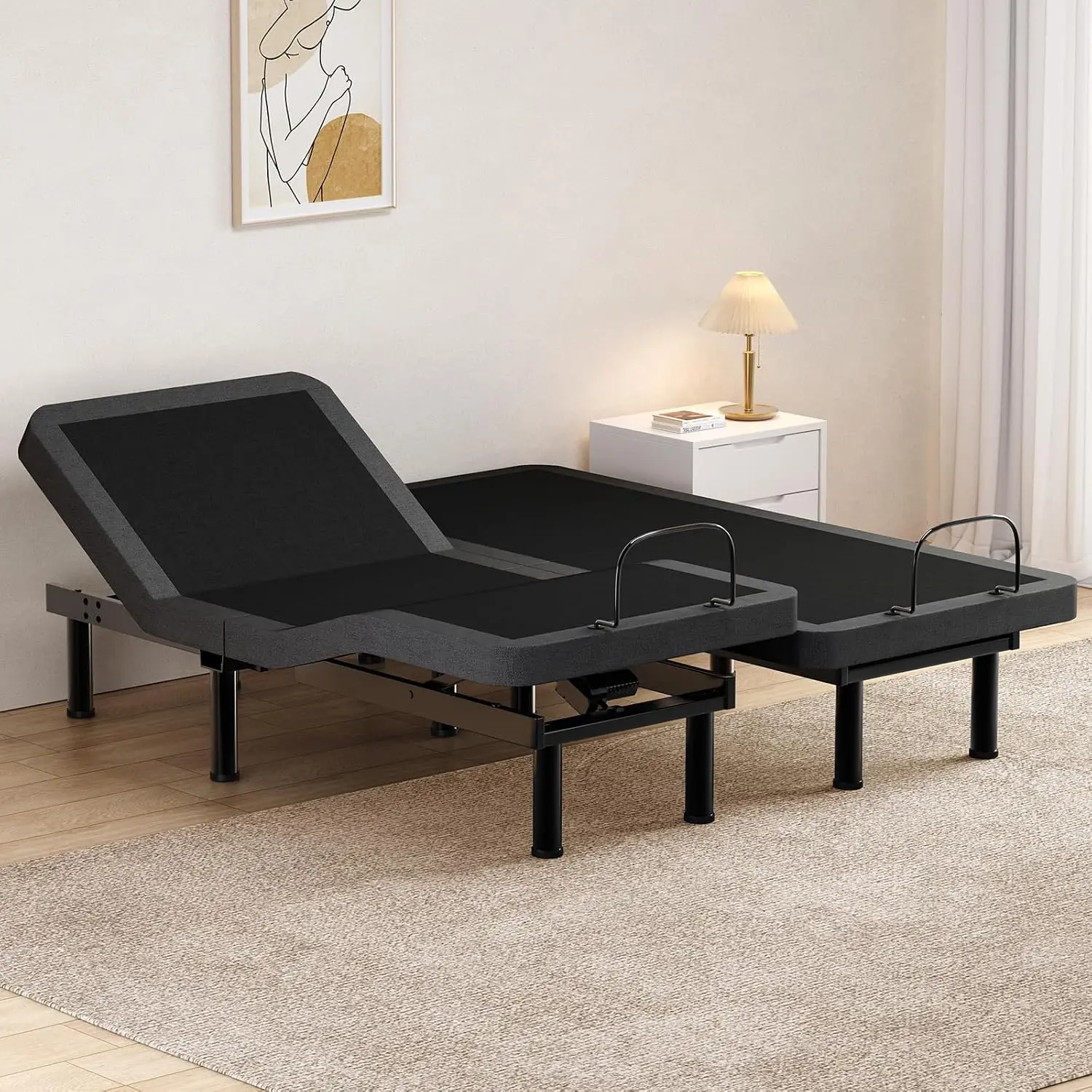 Split King Adjustable Bed Frame Massage Voice Control Head Foot Incline Adjustable Legs Anti-Snore Zero Gravity USB LED Night Li