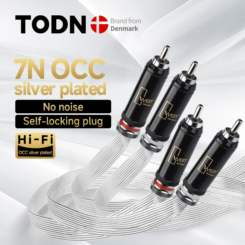 TODN 1 Pair 2RCA to 2RCA Audio Cable Hi-End 7N OCC Silver Plated 2RCA HIFI Audio Cables With WBT RCA Plug Cable