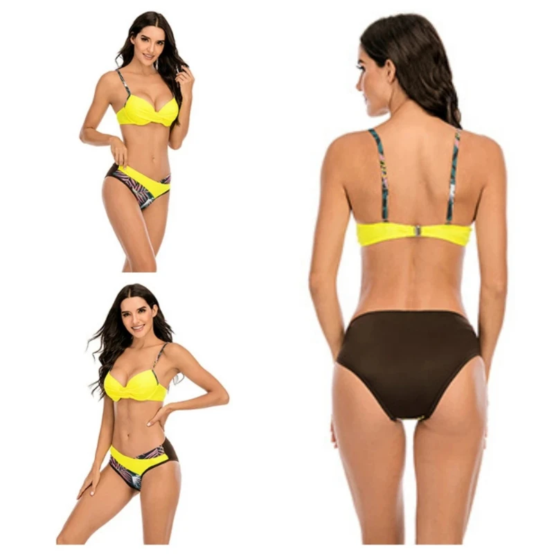 4 Colors Sexy Bikini Women Push Up Swimwear Swimsuit Leaf Print Patchwork Bikinis Set Bathing Suit Beach Bikini Female Biquinis image 2