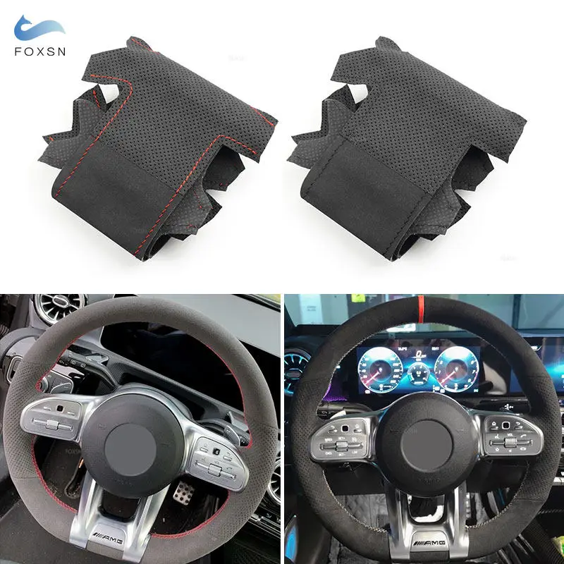 Pokrowiec na kierownicę samochodową Zamszowe skórzane wykończenie do Mercedes Benz AMG GT C190 R190 W177 V177 W222 W213 W167 W205 X253 C118 X247 W463