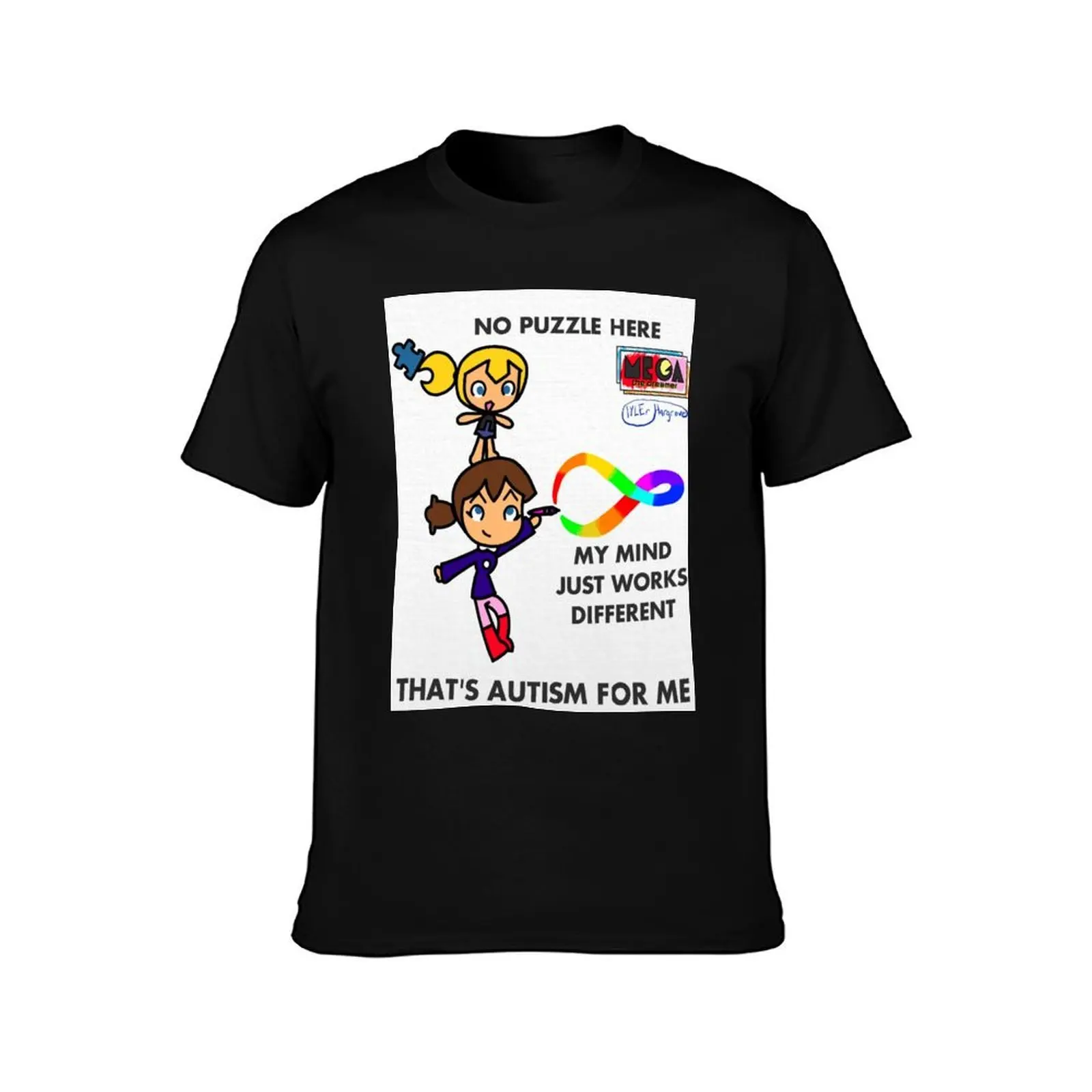 Autism: No Puzzle Here (Mega the Dreamer) T-Shirt, Summer Casual Cotton Tee, Oversized Streetwear Tops, Vintage Graphic Print