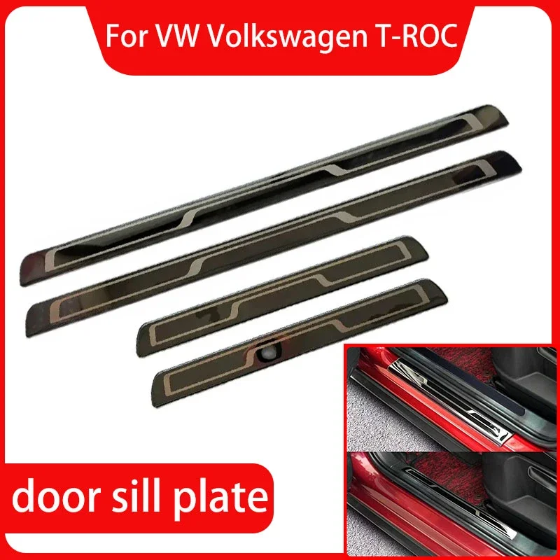 For VW Volkswagen T-ROC 2018 - 2021 stainless steel Rear Bumper Car door cover Trim inside and outside door sill plate