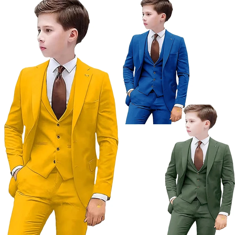 

Однотонный детский свадебный костюм для мальчиков, комплект из 3 предметов, деловой костюм для детей-подростков, вечерний костюм для мальчиков, костюм для выступлений, комплект одежды