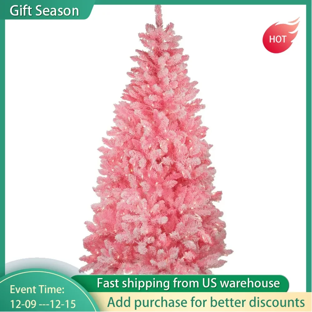 7-foot Pre Lit Pink Artificial Christmas Tree for Christmas - Bright Lights, Indoor and Outdoor Decoration for Christmas