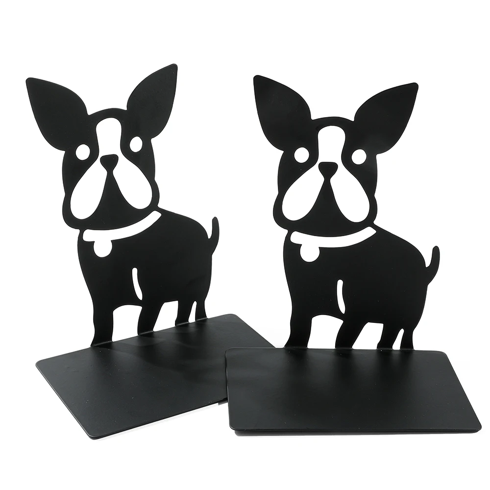 1 Pair Cute Dog Metal Bookends for Shelf Desktop Decor No-Skid Black Dog Books Ends Stand Decorative Books Holder Gifts