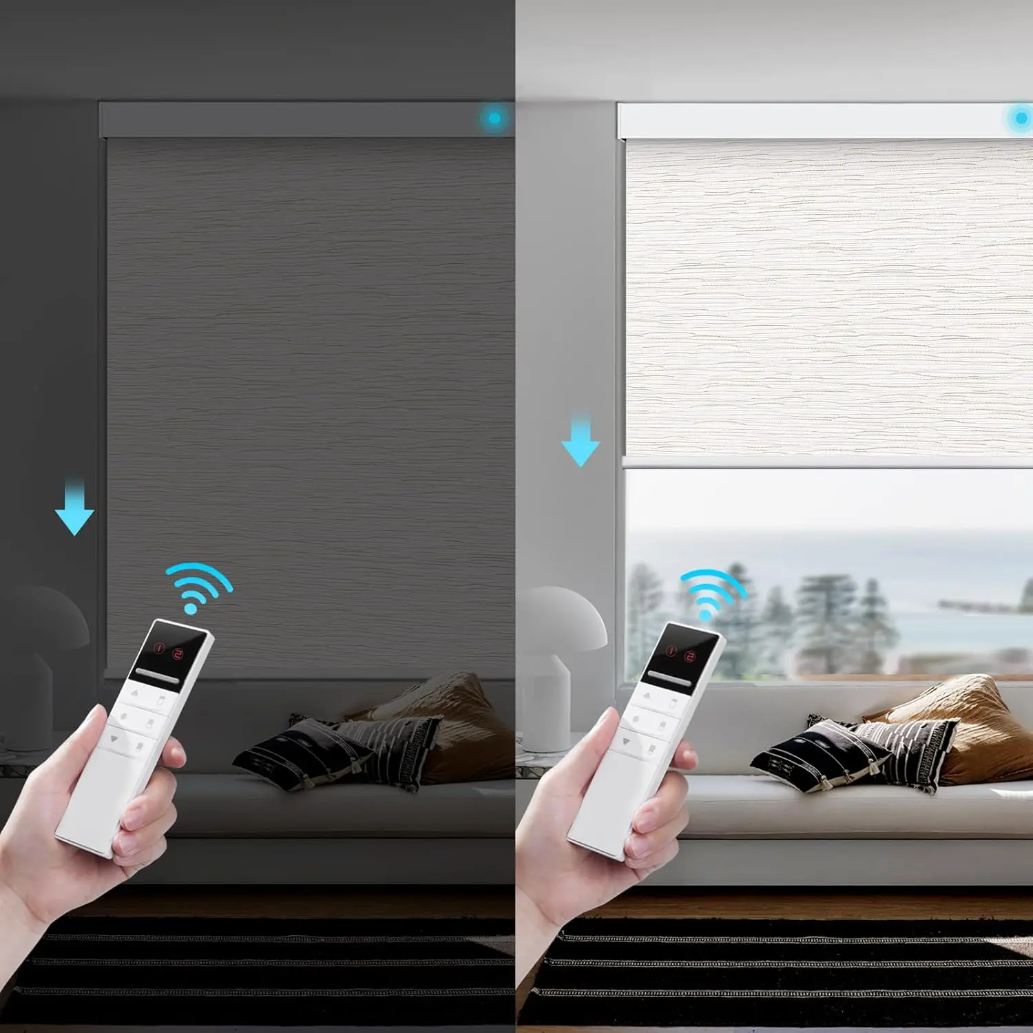 Custom MadeSunroad Smart Blackout Roller Shades - Child-Safe W/Rechargeable Motor & Valance, Custom Sizes
