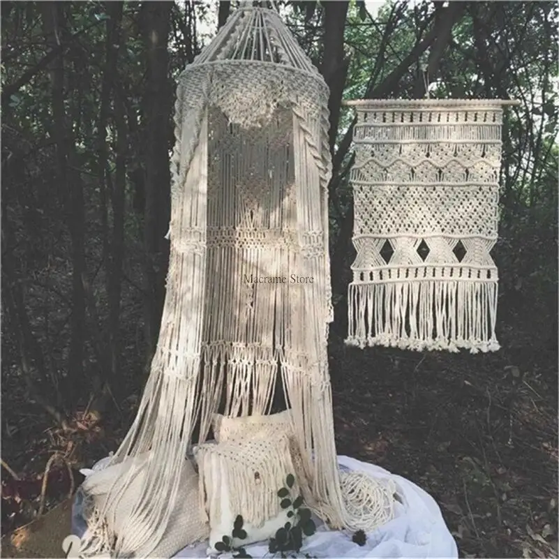 Macrame Tapestry Tent Wedding TapestryHand-woven Bohemian Macrame  Tent Tapestry Girl Heart Hanging Bed Curtain Room Decoration