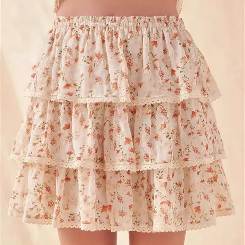 

Юбка-пышонок с высокой талией и цветочным кружевом, женская, милая, с цветочным декором, длиной до колена, для женщин