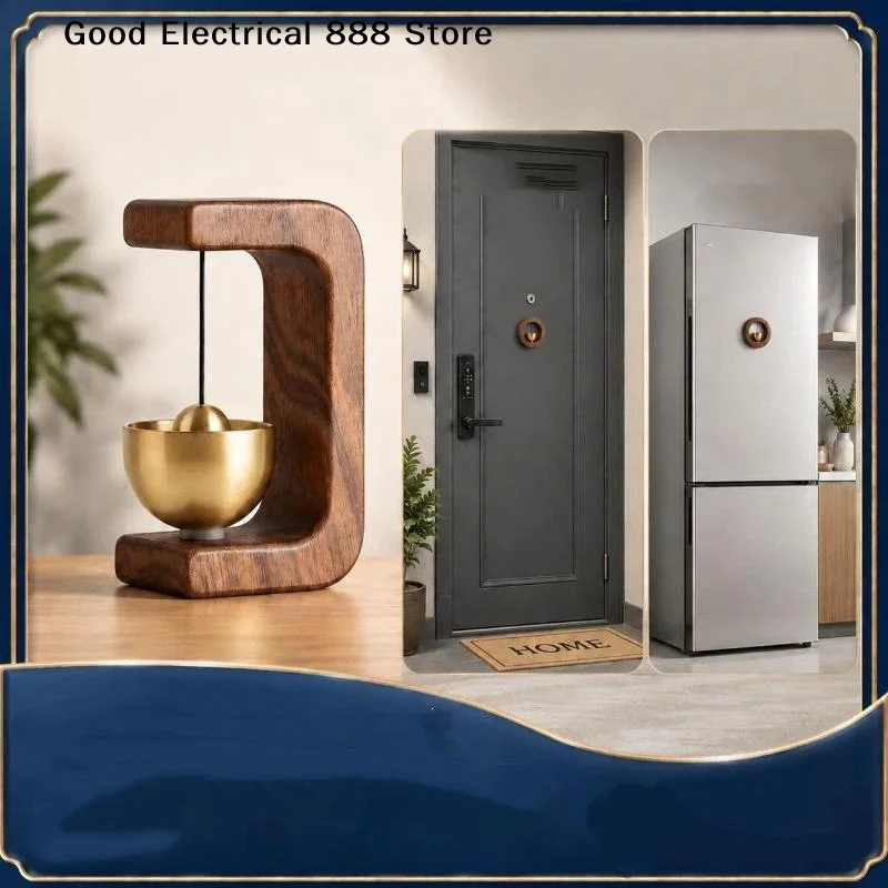 【G】Wooden Wind Chimes Magnetic Brass Doorbell Wireless Jingle Bell Entrance Door Bells Hanging Pendants For Home Decoration