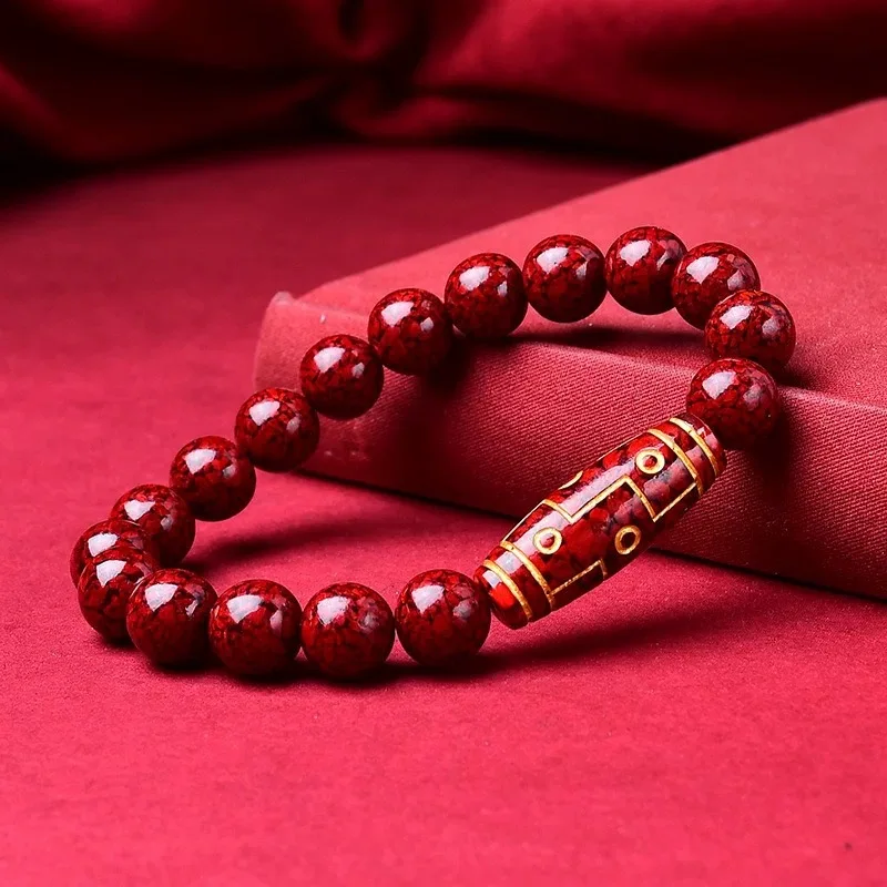 

Браслет из бусин Дзи из китайской красной киновари, натуральный, винтажный, энергетический, роскошный, ювелирное украшение, амулет, подарок, на заказ