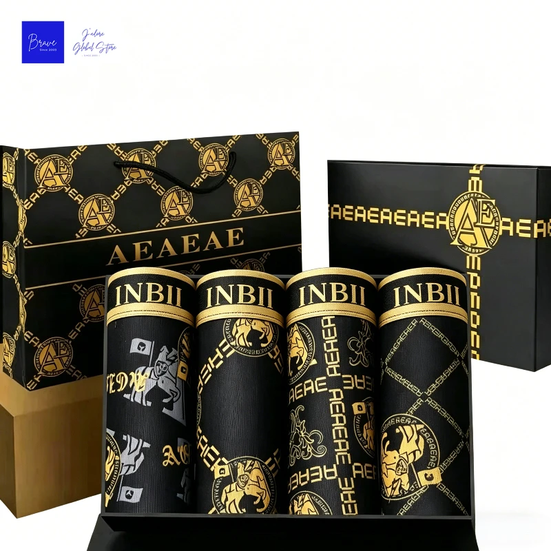Men's Luxury Baroque Print Boxer Briefs Sexy Antibacterial Breathable Retro Style Underwear Shorts Boys Thin Flat Corner Panties