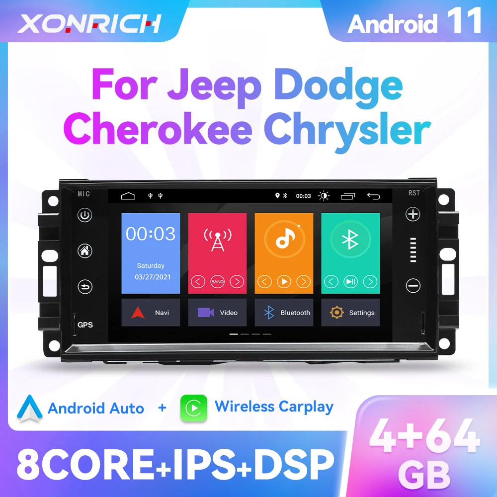 2Din Android 11 Car Multimedia Carplay For Jeep Grand Cherokee Chrysler 300C Compass Patriot Dodge Sebring Radio GPS Navigation