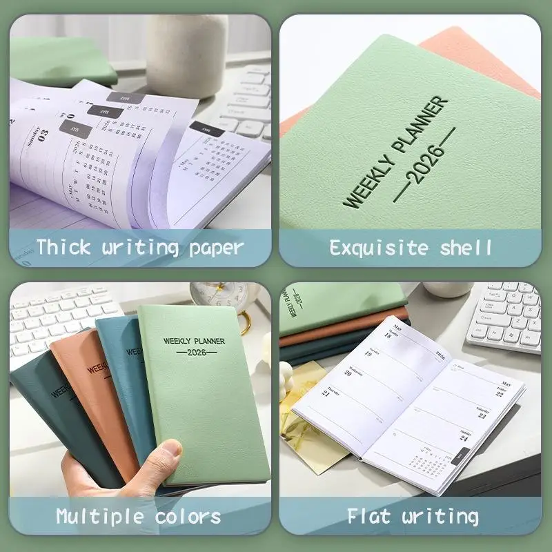 1pc 64 Sheets 128 Page Thin Weekly Calendar Book A6 Size 2026 Daily Planner, Morandi Color Leather Calendar