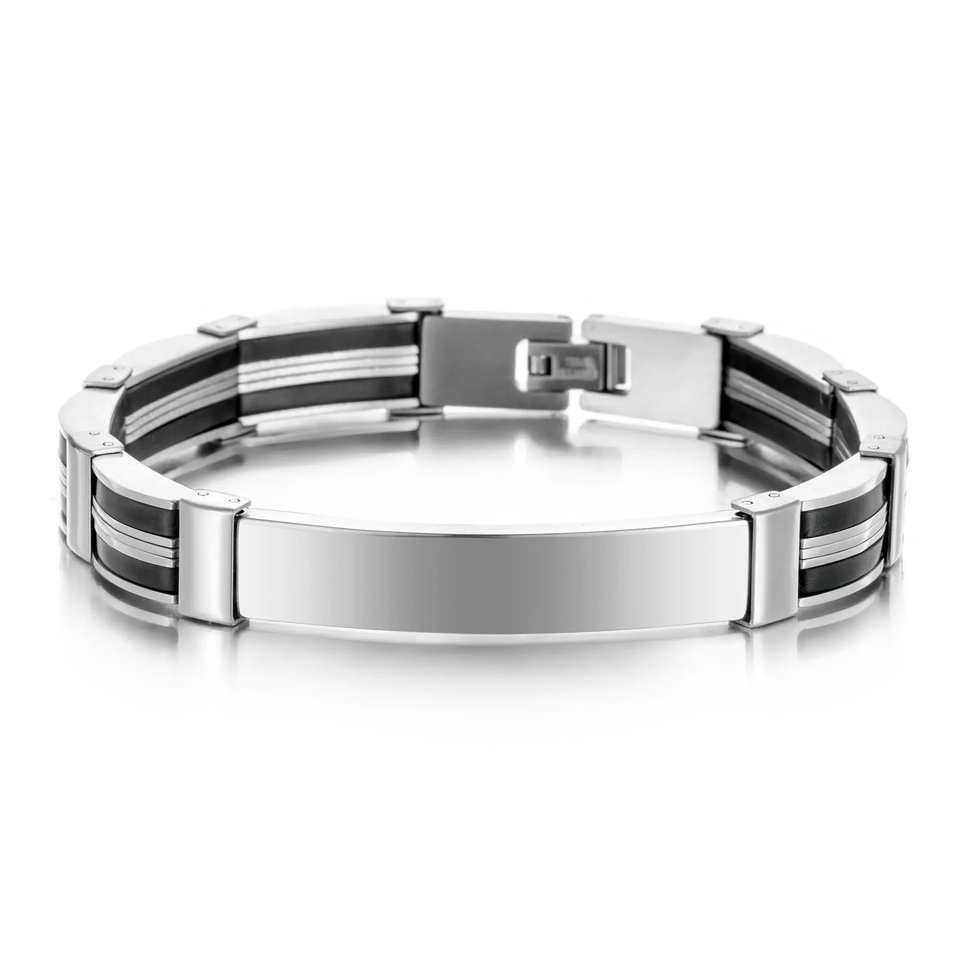 Punk Custom TEXT Name Men Stainless Steel Bracelet For Women Silicone Watch Band Smooth Engrave Logo Id Bracelets Gift Jewelry