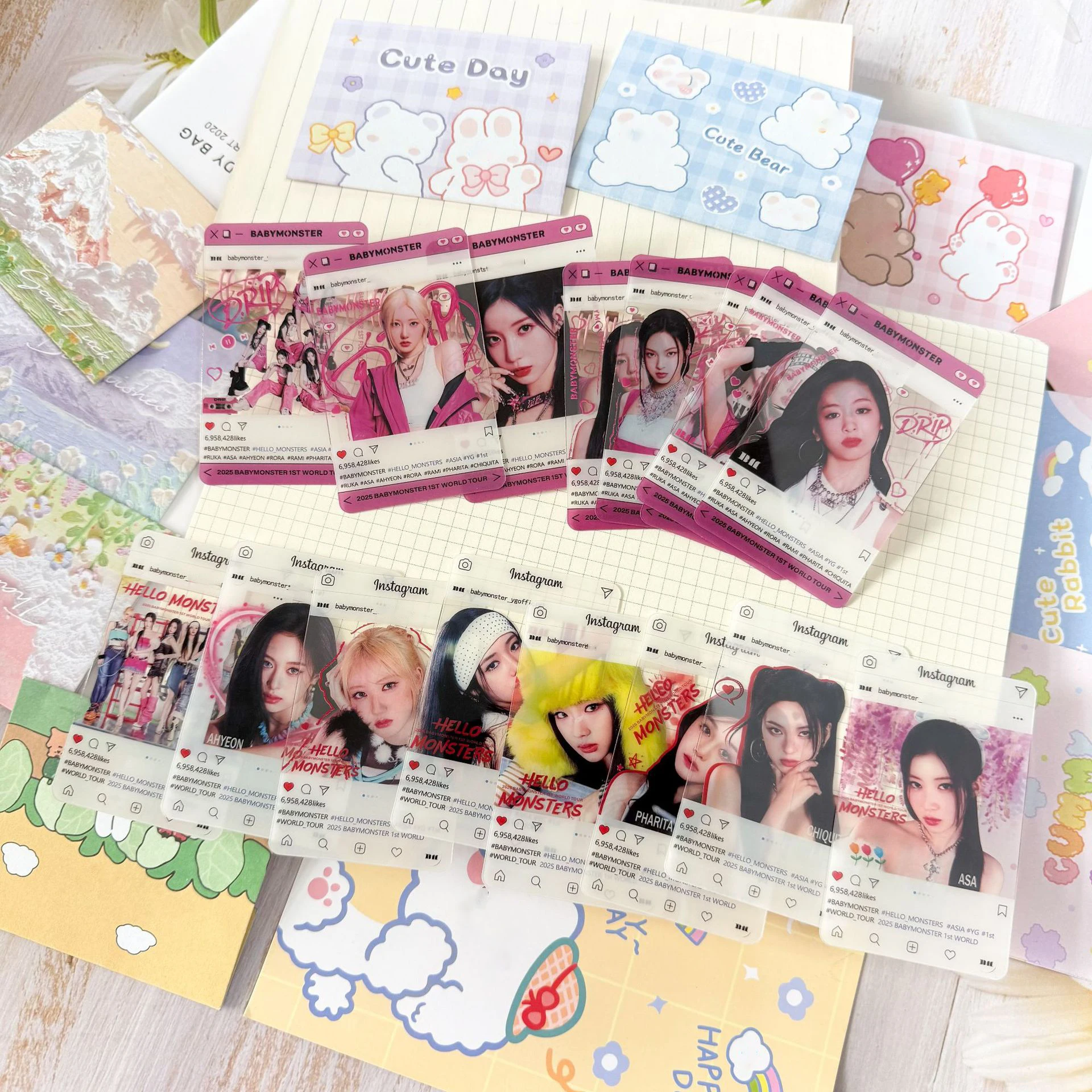 8 sztuk/zestaw Kpop BABYMONSTER HELLO MONSTERS Album fotokartki pcv Ahyeon Chiquita Asa przezroczyste Ins pocztówki fani kolekcje