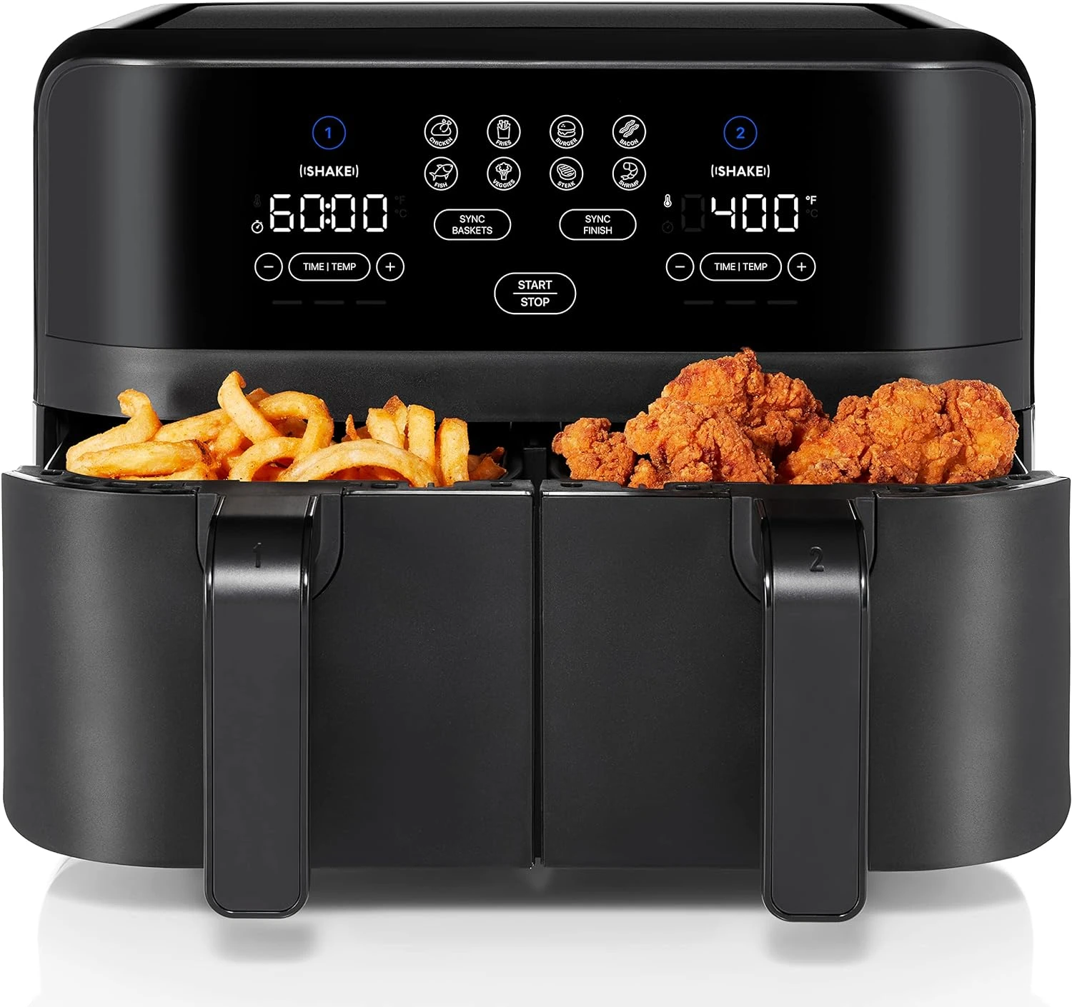 Dual Air Fryer, Maximize The Healthiest Meals With Double Basket Capacity, One-Touch Digital Controls And Shake Reminder