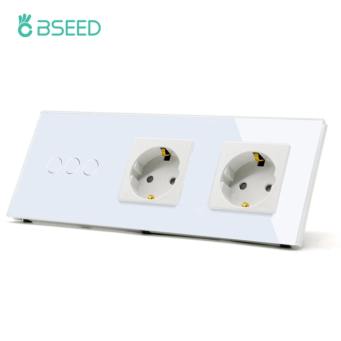 BSEED 1/2/3Gang Touch Lichtschakelaar 1Way Eenvoudige Sensor Schakelaar Type-c USB Sockets EU Standaard Glazen Paneel Blauwe Achtergrondverlichting 10A Wit