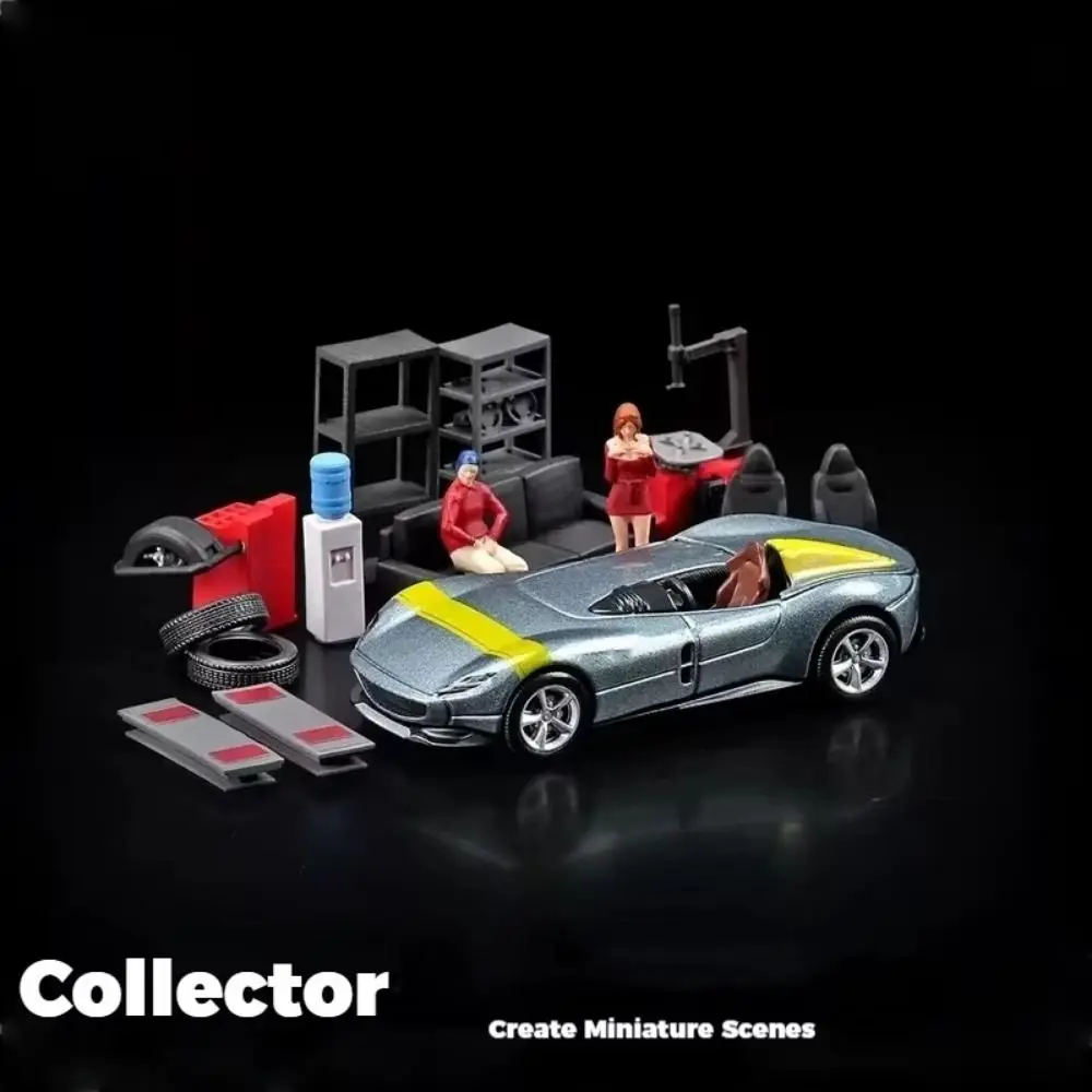 Strumenti di riparazione auto in scala 1/64 Modello Scena in miniatura Display Fondale Simulazione Strumenti di riparazione auto Modello di assemblaggio Auto pressofusa